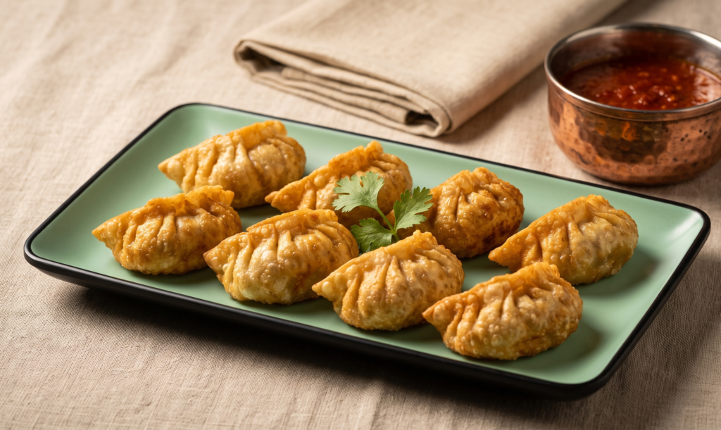 Fry Momo – Pan-fried veg momos, crisp outside. (Pure Veg, Momos & Rolls) | Desi Chef Restaurant, Bengaluru