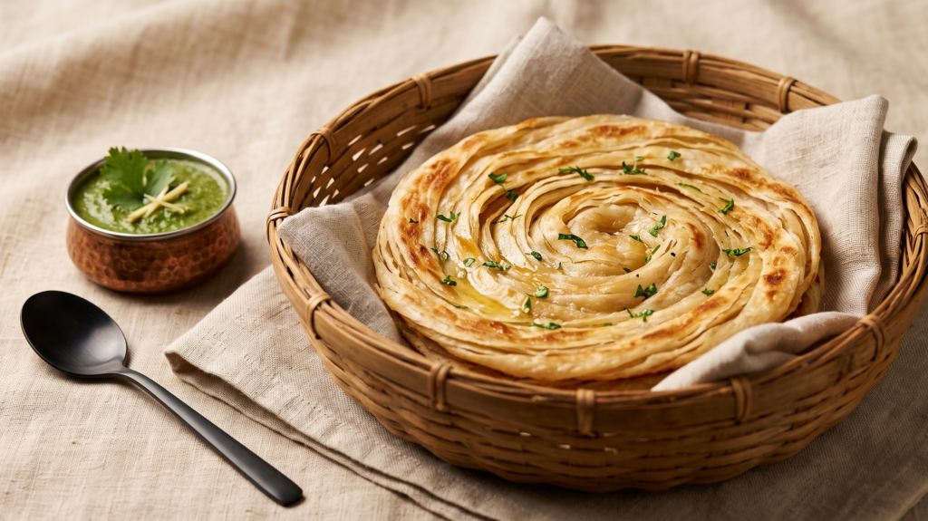 ಲಚ್ಛಾ ಪರೋಟಾ – ತುಪ್ಪ ಸವರಿದ ಪದರಪದರವಾದ ಪರೋಟಾ. (Pure Veg, ಹ್ಯಾಂಡ್ ಟಾಸ್ಡ್ ಬ್ರೆಡ್ಸ್) | Desi Chef Restaurant, Bengaluru