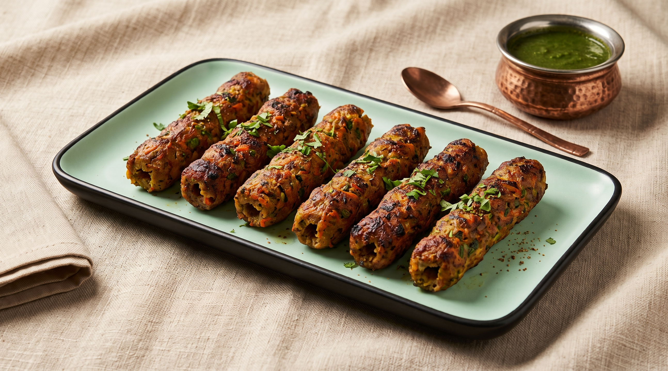 Veg Seekh Nawabi Andaaz – Spiced veg kebabs on skewers - the classic nawabi treat, (Pure Veg, Tandoor Se Teekha Pyaar) | Desi Chef Restaurant, Bengaluru